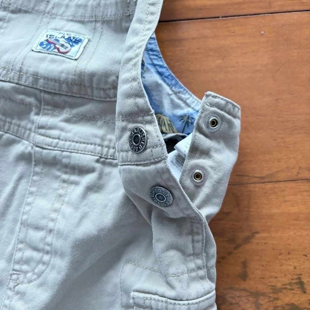 Vintage Children’s Place PLC Island Khaki Hawaiian Print Short Overalls Size 18M
